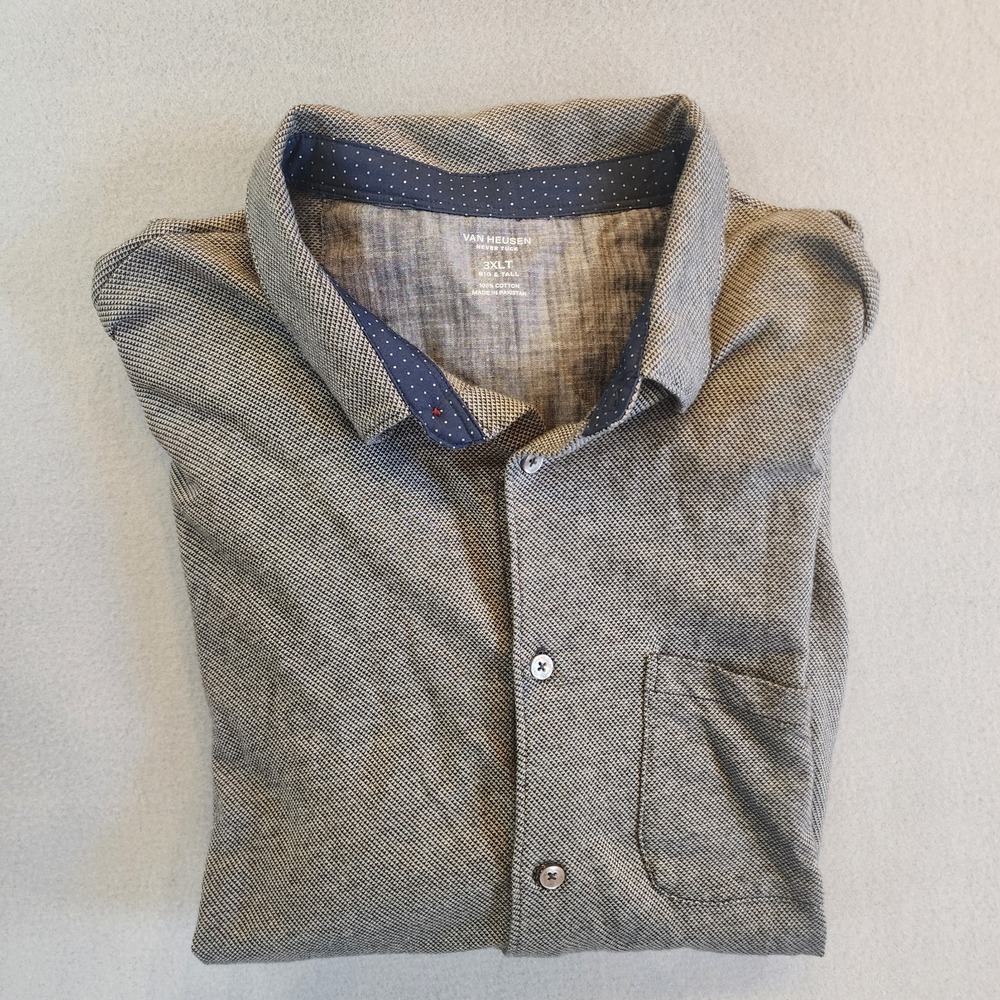 Van Heusen Never Tuck Shirt Mens 3XLT Big Tall Button Front Cotton Pocket Casual